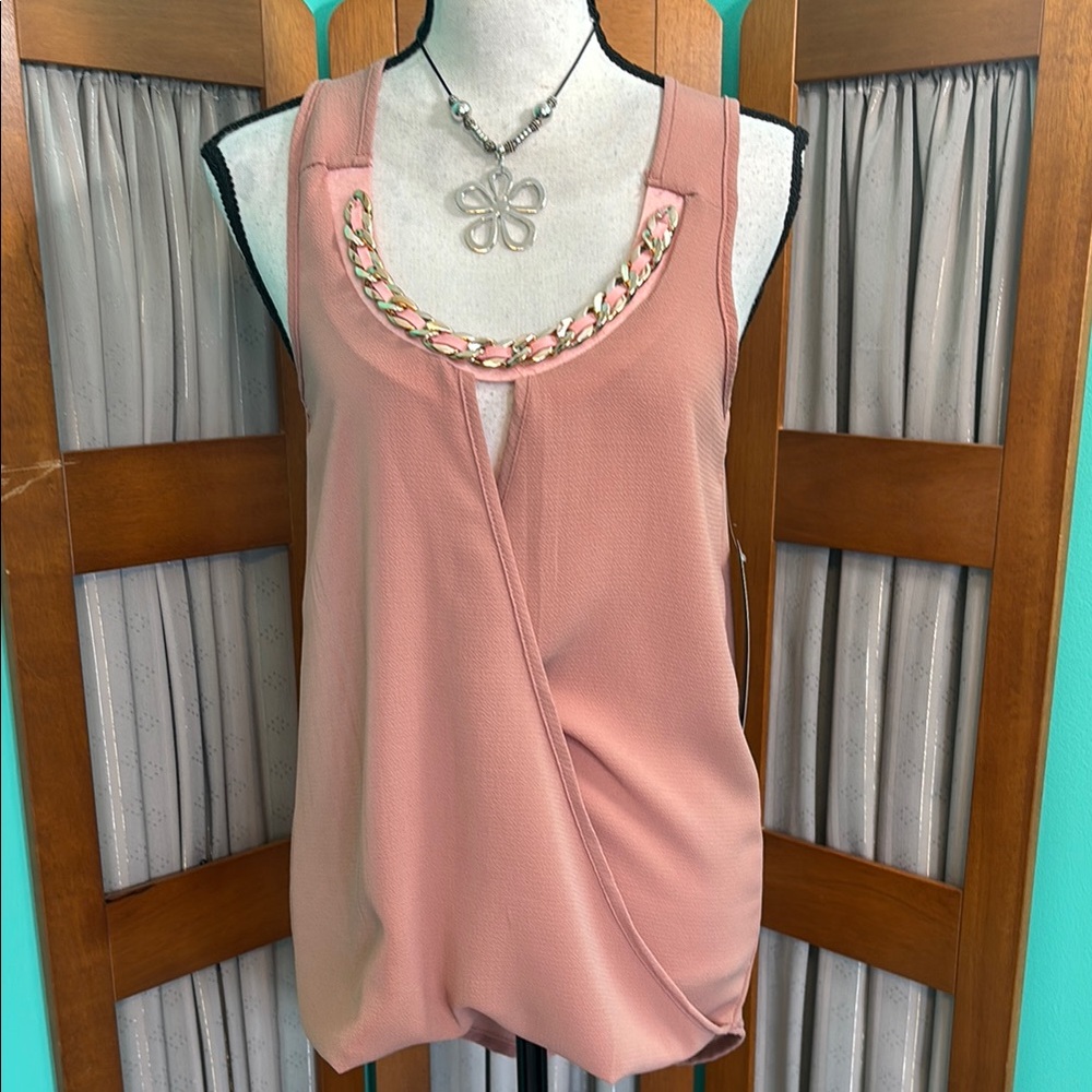 Pink Embellished Asymmetrical Sleeveless Tank Top